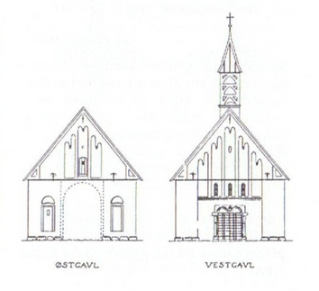 Tegning af gavlene på kirken